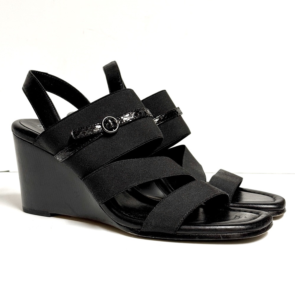 Donald Pliner Leigh Wedge Sandal Dress Heel Strap Womens Size 7.5 Black Leather